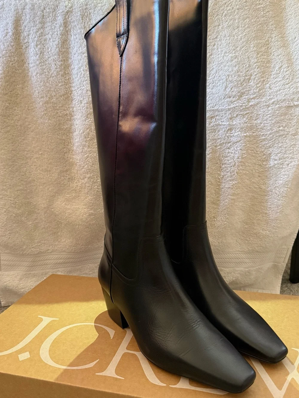 J. Crew Black Leather Tall Square-Toe Boots
